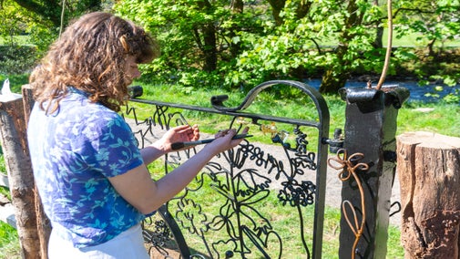 Tesni Calennig with one of the new gates in Beddgelert